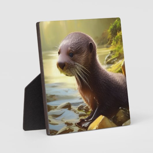 ベビーオッターワイルドライフポートレート卓上 フォトプラーク (正面)