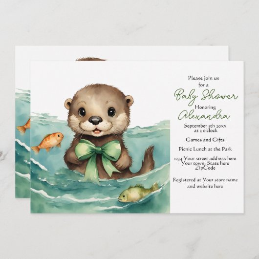 ベビーオッター男女兼用ベビーシャワー招待状 招待状 (正面/裏面)