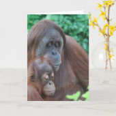 ベビーオランウータンと母グリーティングカード カード (黄色い花)