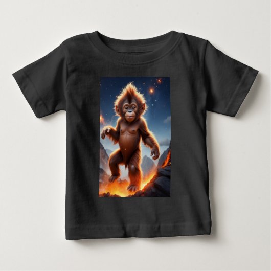 ベビーオランウータンと火山 ベビーTシャツ (正面)