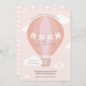 ベビーオンウェイピンクのホットエアバルーン雲シャワー 招待状 (正面/裏面)