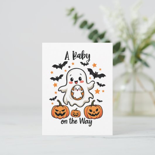 ベビーオンザウェイパステル幽霊妊娠ハロウィーン ポストカード (スタンド正面)