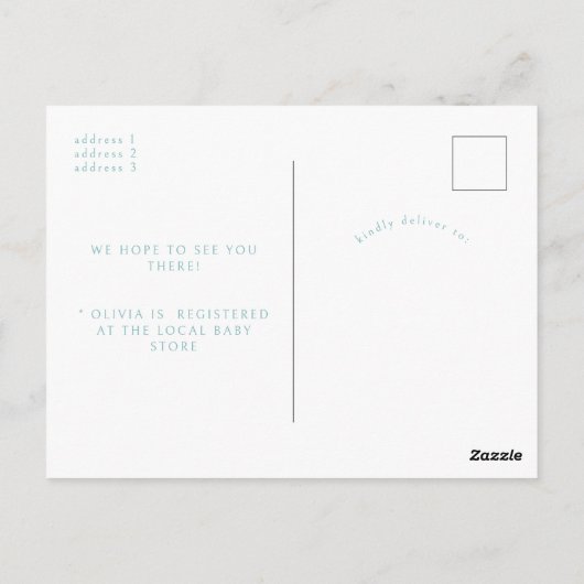 ベビーオンボードウォーターカラーサーフボードベビーシャワー ポストカード (裏面)