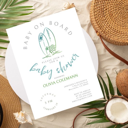 ベビーオンボードウォーターカラーサーフボードベビーシャワー ポストカード
