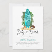 ベビーオンボードウォーターカラーサーフボードベビーシャワー 招待状 (正面)