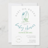 ベビーオンボードウォーターカラーサーフボード男の赤ちゃんシャワー 招待状 (正面)