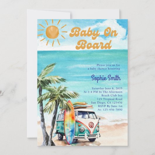 ベビーオンボードコースト熱帯ベビーシャワーテーマ 招待状 (正面)