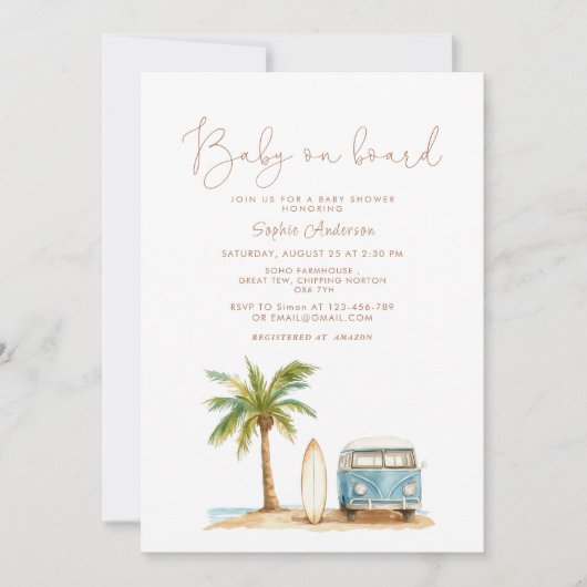 ベビーオンボードサマーサーフベビーシャワー 招待状 (正面)