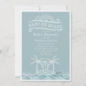 ベビーオンボードサーフィンウェーブブルーベビーシャワー 招待状 (正面)