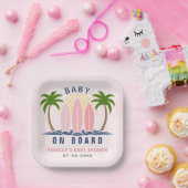 ベビーオンボードサーフィンスプラッシュピンクのベビーガールシャワー ペーパープレート (パーティー)