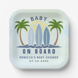 ベビーオンボードサーフィンスプラッシュブルー男の赤ちゃんシャワー ペーパープレート
