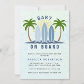 ベビーオンボードサーフィンスプラッシュブルー男の赤ちゃんシャワー 招待状 (正面)