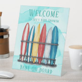 ベビーオンボードサーフィンティール(緑がかった色)ベビーシャワーウェルカム 台座サイン (インサイチュ)