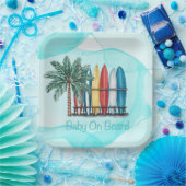 ベビーオンボードサーフィンティール(緑がかった色)ベビーシャワー ペーパープレート (パーティー)