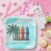 ベビーオンボードサーフィンティール(緑がかった色)ベビーシャワー ペーパープレート (パーティー)