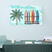 ベビーオンボードサーフィンティール（緑がかった色）ベビーシャワー 横断幕 (トレードショー)