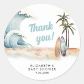 ベビーオンボードサーフィンビーチベビーシャワーありがとう ラウンドシール (正面)