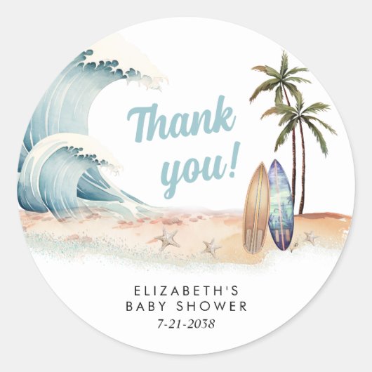 ベビーオンボードサーフィンビーチベビーシャワーありがとう ラウンドシール (正面)