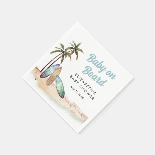 ベビーオンボードサーフィンビーチベビーシャワー スタンダードカクテルナプキン (角)