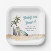 ベビーオンボードサーフィンビーチベビーシャワー ペーパープレート (正面)