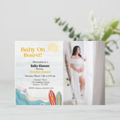 ベビーオンボードサーフィンビーチベビーシャワー 招待状 (スタンド正面)