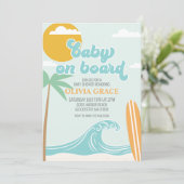 ベビーオンボードサーフィンビーチベビーシャワー 招待状 (スタンド正面)