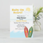 ベビーオンボードサーフィンビーチベビーシャワー 招待状 (スタンド正面)