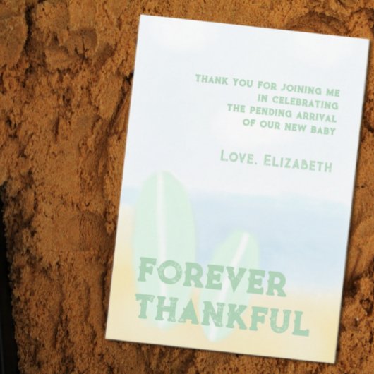 ベビーオンボードサーフィンビーチ水色ベビーシャワー サンキューカード