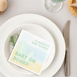 ベビーオンボードサーフィンビーチ水色ベビーシャワー スタンダードカクテルナプキン