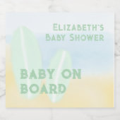 ベビーオンボードサーフィンビーチ水色ベビーシャワー スパークリングワインラベル (シングルラベル)