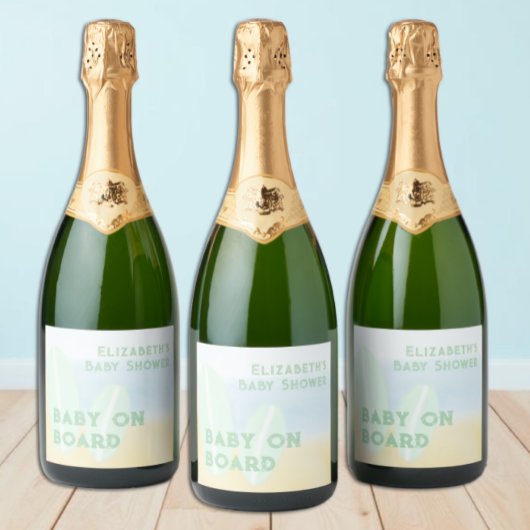 ベビーオンボードサーフィンビーチ水色ベビーシャワー スパークリングワインラベル