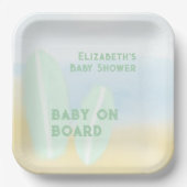 ベビーオンボードサーフィンビーチ水色ベビーシャワー ペーパープレート (正面)