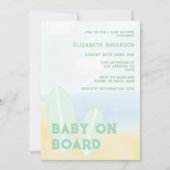 ベビーオンボードサーフィンビーチ水色ベビーシャワー 招待状 (正面)