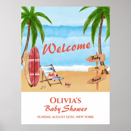 ベビーオンボードサーフィンベビーシャワーウェルカム ポスター (正面)