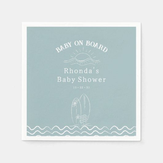 ベビーオンボードサーフィンベビーシャワー スタンダードカクテルナプキン (正面)