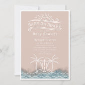 ベビーオンボードサーフィン波ピンク赤ちゃんシャワー 招待状 (正面)