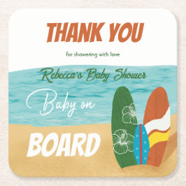 ベビーオンボードサーフィン熱帯ビーチベビーシャワー スクエアペーパーコースター