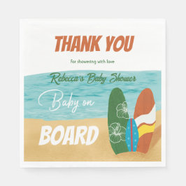 ベビーオンボードサーフィン熱帯ビーチベビーシャワー スタンダードランチョンナプキン