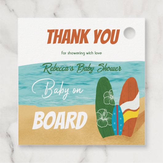 ベビーオンボードサーフィン熱帯ビーチベビーシャワー フェイバータグ (裏面)