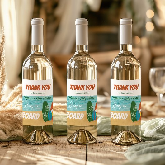 ベビーオンボードサーフィン熱帯ビーチベビーシャワー ワインラベル