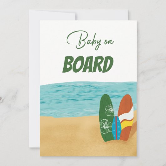 ベビーオンボードサーフィン熱帯ビーチベビーシャワー 招待状 (裏面)
