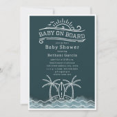 ベビーオンボードサーフィン石板ブルービーチベビーシャワー 招待状 (正面)