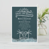 ベビーオンボードサーフィン石板ブルービーチベビーシャワー 招待状 (スタンド正面)