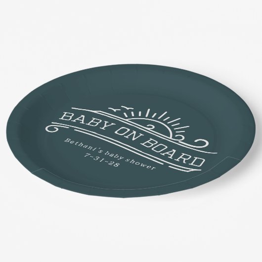 ベビーオンボードサーフィン石板ブルーベビーシャワー ペーパープレート (アングル)