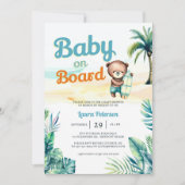 ベビーオンボードサーフトロピカルキュートボーイベビーシャワー 招待状 (正面)