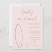 ベビーオンボードサーフハンドドロー赤ちゃんガールシャワー 招待状 (正面)