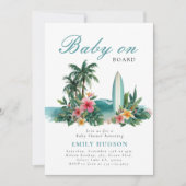 ベビーオンボードサーフビーチベビーシャワー 招待状 (正面)