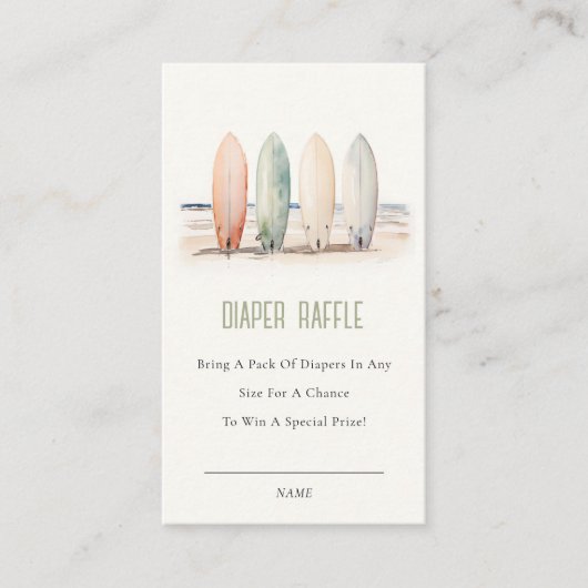 ベビーオンボードサーフボードおむつラッフルベビーシャワー エンクロージャーカード (正面)
