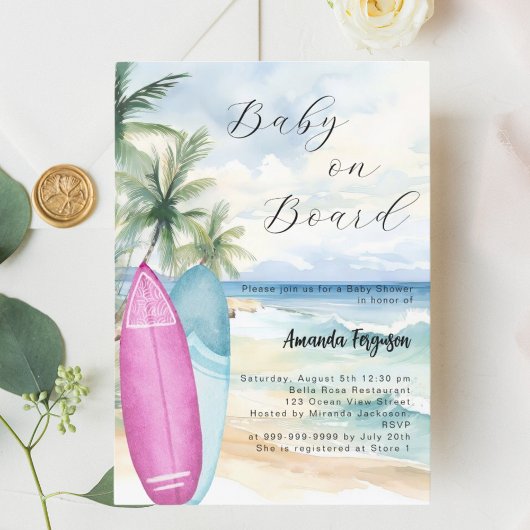 ベビーオンボードサーフボードガールボーイビーチベビーシャワー 招待状