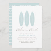 ベビーオンボードサーフボードツインベビーシャワー 招待状 (正面/裏面)